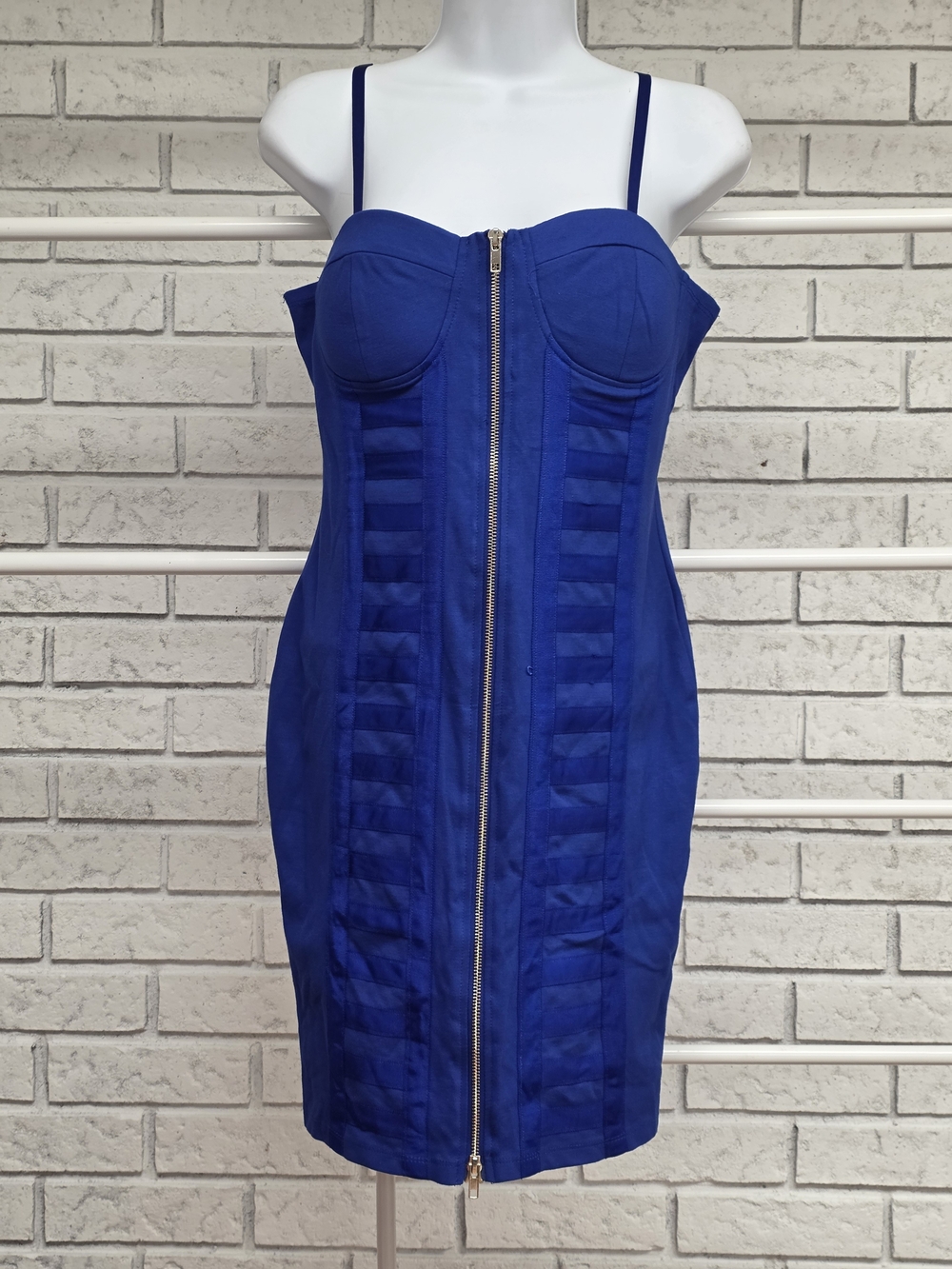Love Chesley Royal Blue Bustier Bodycon Dress | Medium | Gold Zip
